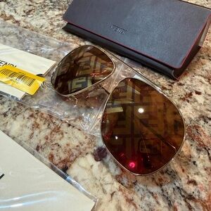 FENDI FF Hologram Lens Aviator Sunglasses Gold Brown - FF 0407/G/S